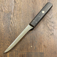 J. A. Henckels 5.25” Stiff Narrow Boning Knife Carbon Steel Walnut 3 Pins & Rivet 1950’s?