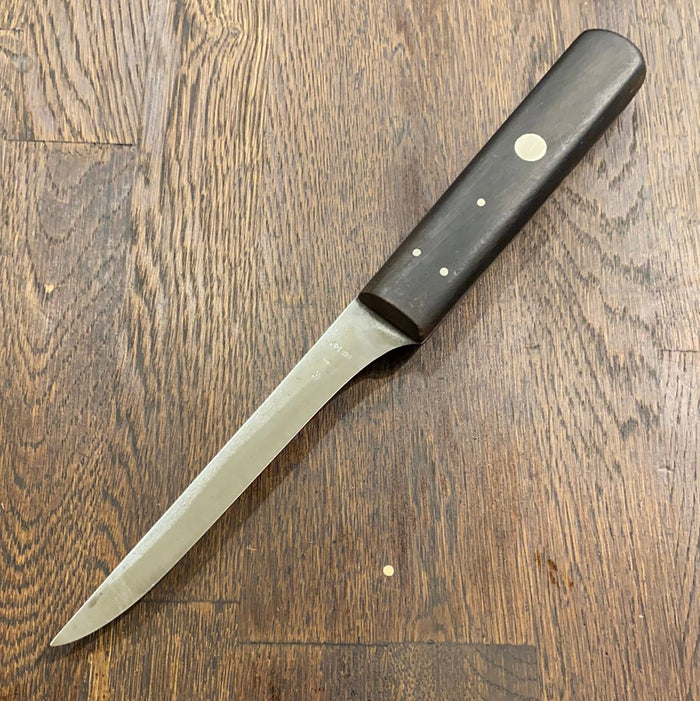 J. A. Henckels 5.25” Stiff Narrow Boning Knife Carbon Steel Walnut 3 Pins & Rivet 1950’s?