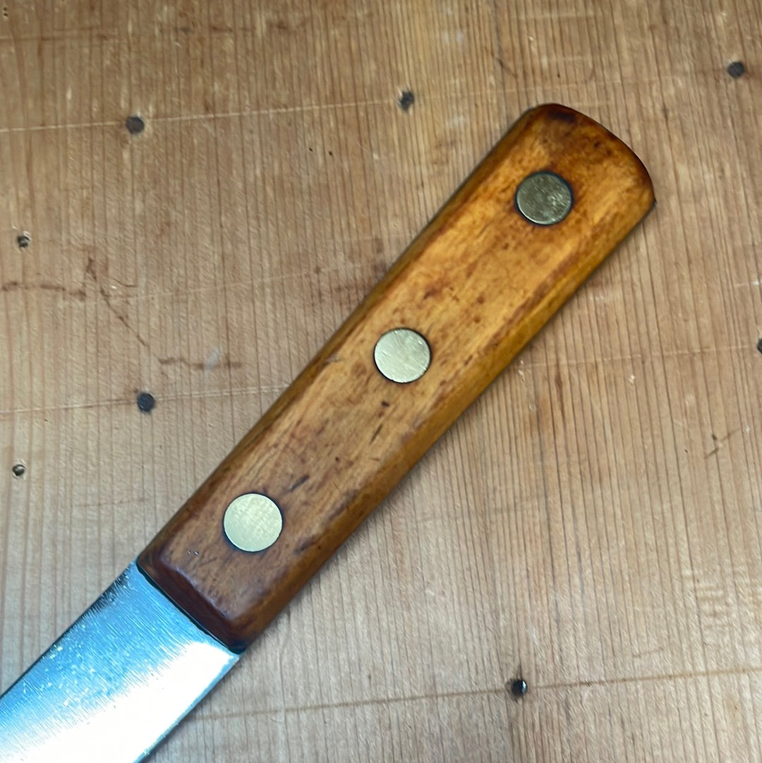 Landers Frary & Clark 11.5" Bullnose Scimitar Carbon Steel & Beechwood 19th C