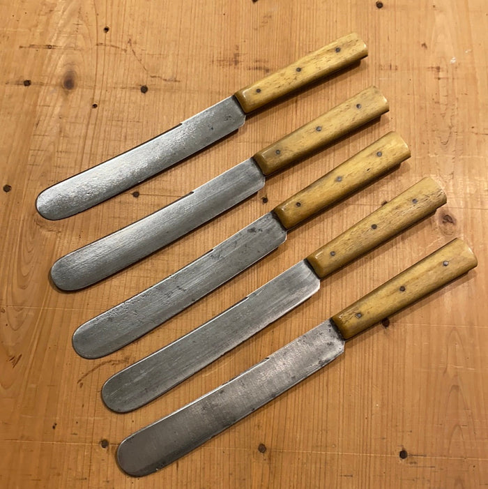 E E Wood Cutlery Co Northampton Mass Set of 5 Table Knives C 1890-1900