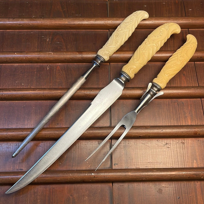 Landers Frary & Clark Aetna Works Carving Set Molded Celluloid & Carbon Steel