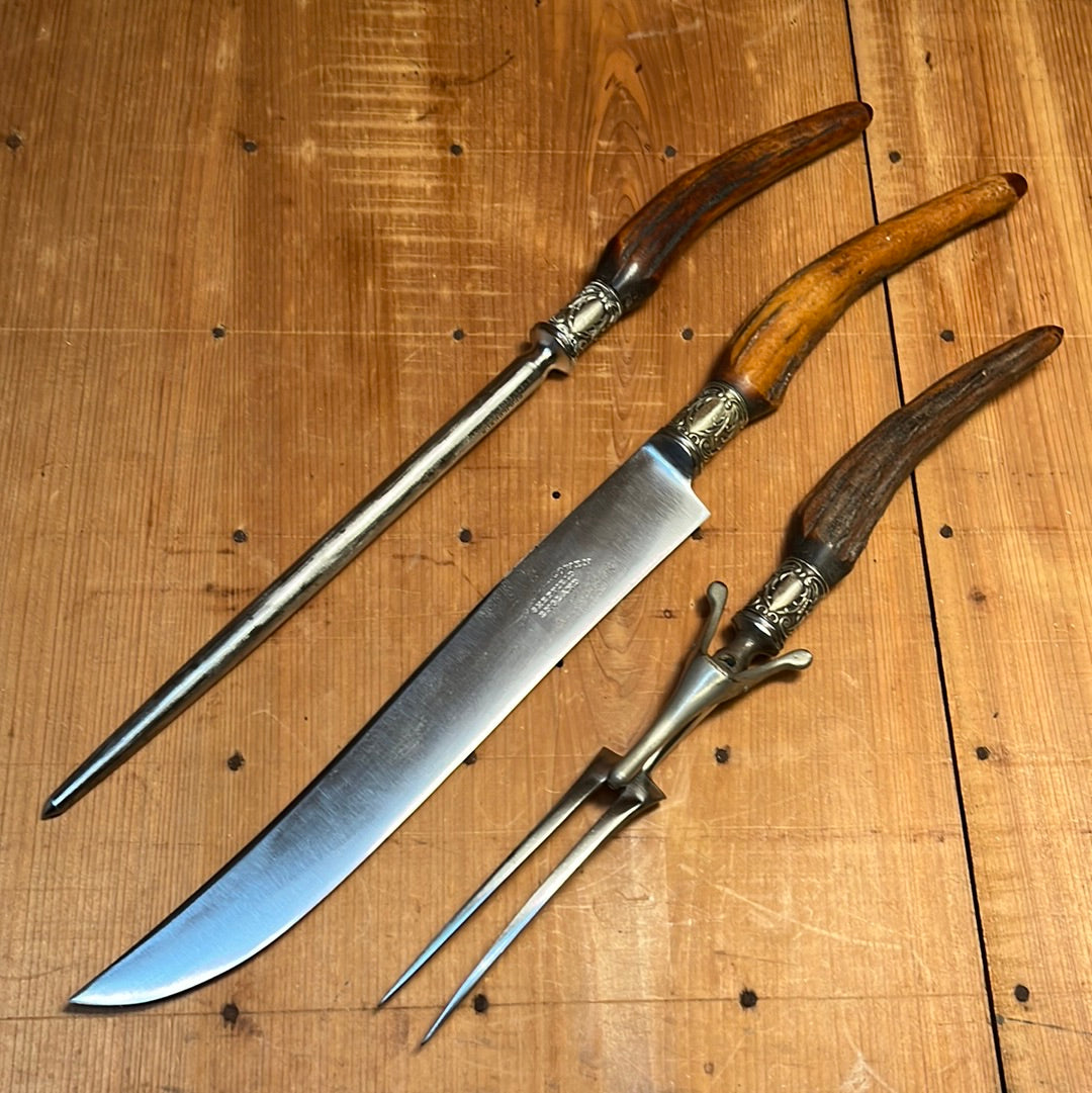 George Cowen 3 Pc Carving Set Carbon Steel Sheffield Stag Tip ~1890's ...