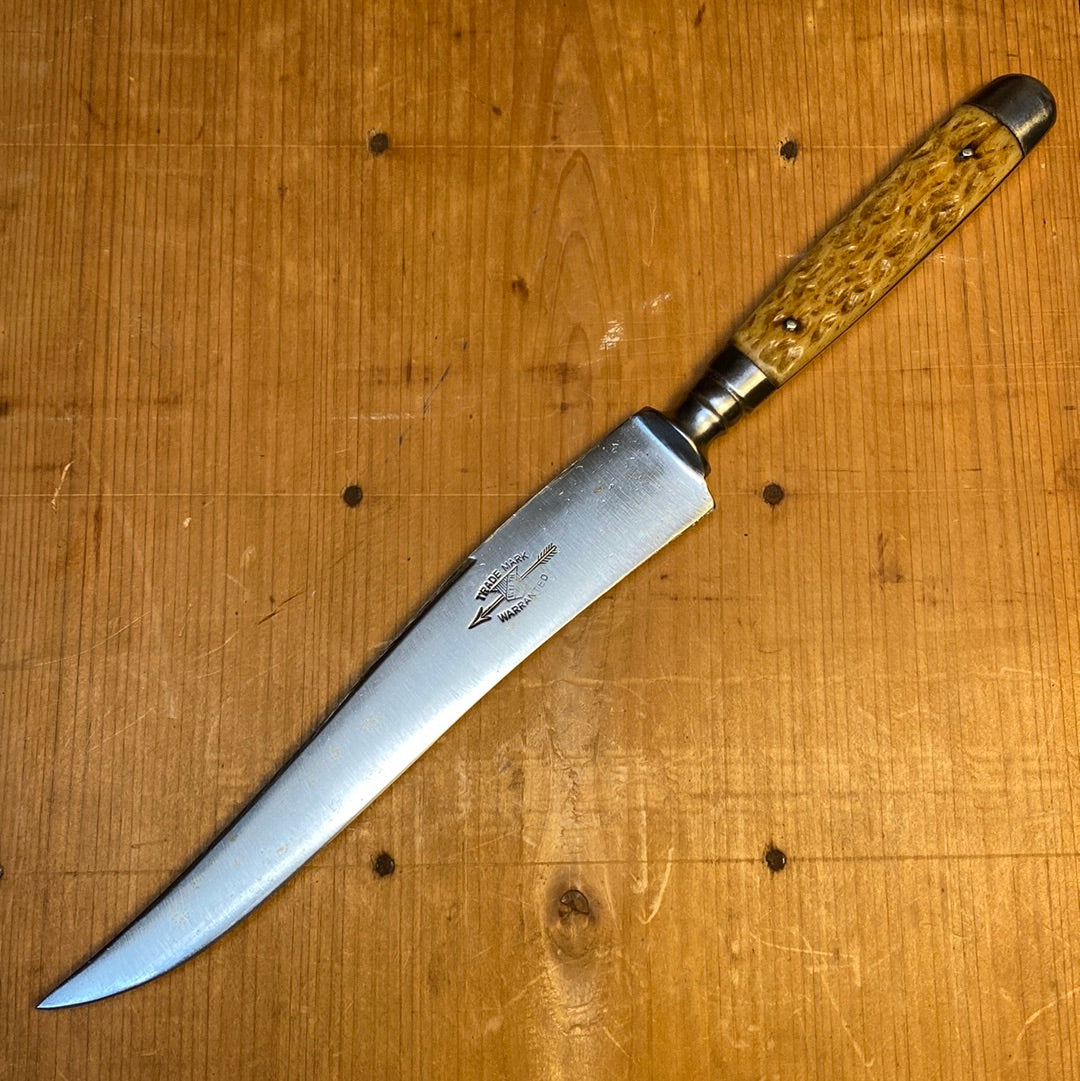 H Boker / Wyeth Hardware 6" Carving Knife Carbon Steel Jigged Bone Solingen 1915-20