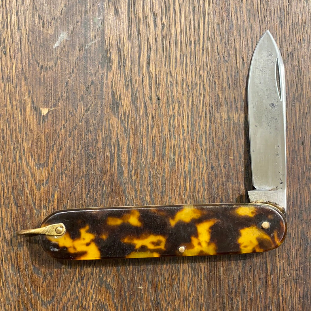 Unmarked 3 1/2” Wide Pen Knife Imitation Tortoise - France 1920’’s 30’s??