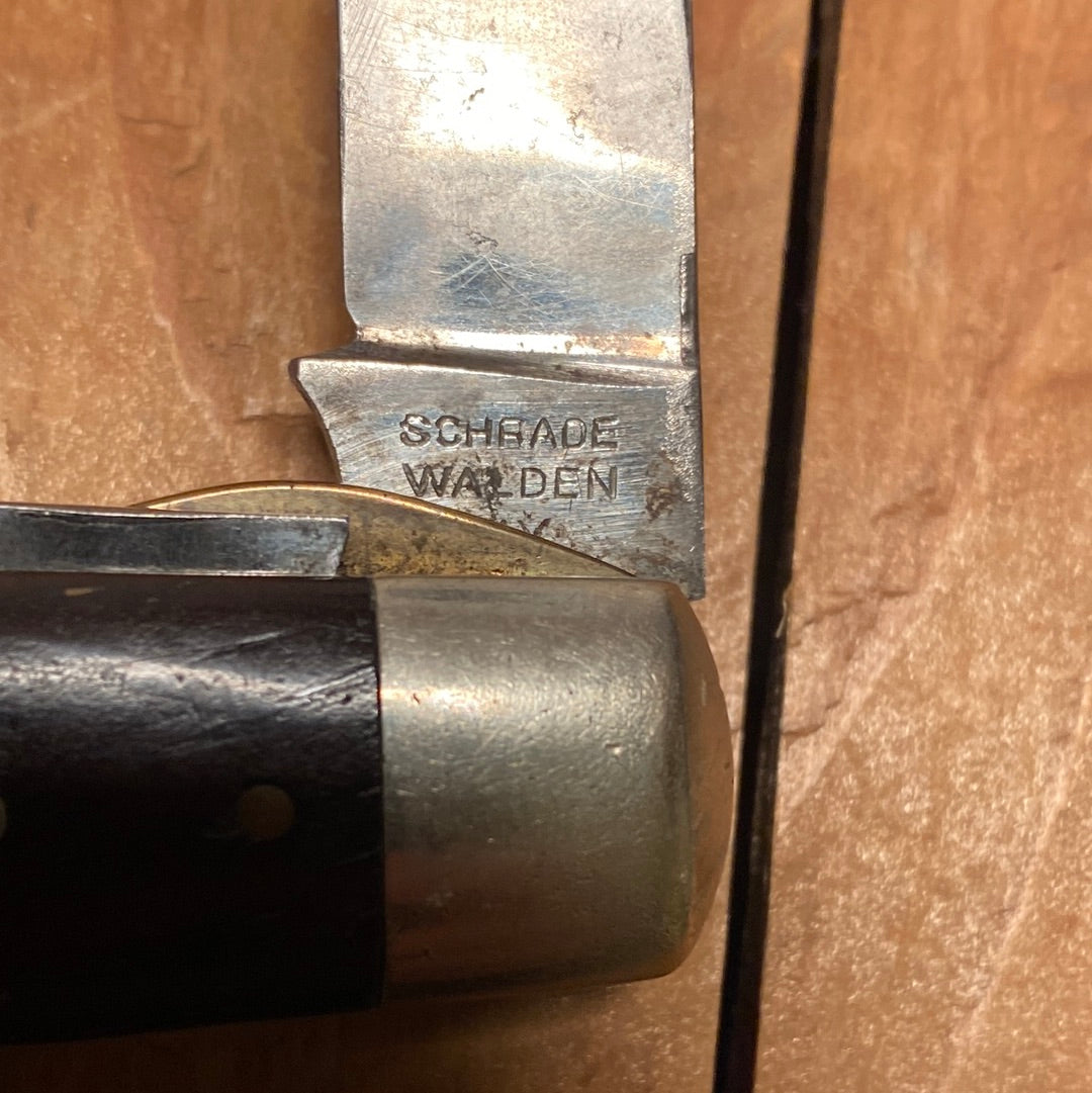 Schrade Walden 3.75” Electricians Knife Bow Tie Shield & Rosewood 1946-73