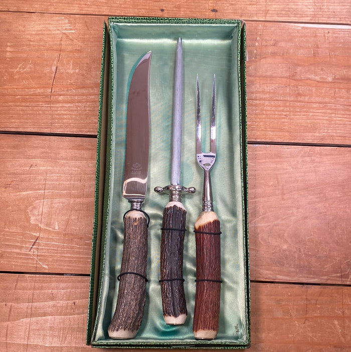 Eichenlaub Carving Set Stainless & Stag Solingen Germany ~1950s-60s In Box