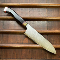 Hitohira Imojiya TH 180mm Santoku VG-10 Damascus Fusion Ebony Handle