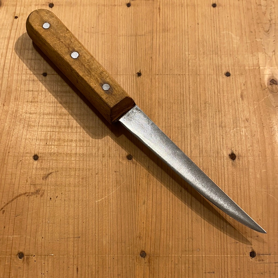 Unmarked 5” Stiff Boning Knife Carbon Steel & Beech USA 1930’s?