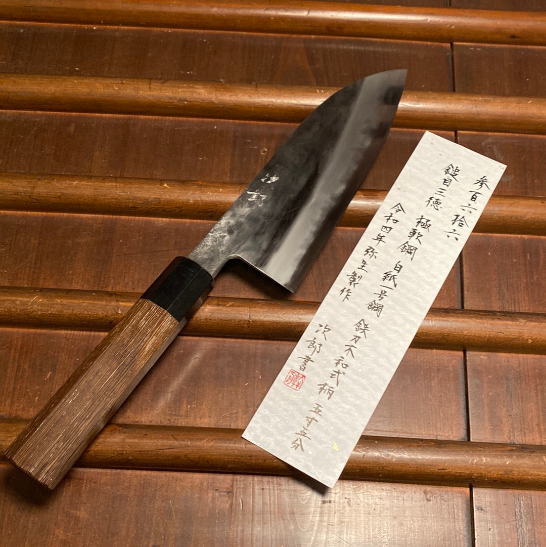 Jiro Nakagawa 165mm Wa Santoku Shirogami 1 Tsuchime Taihei Tagayasan Handle #454