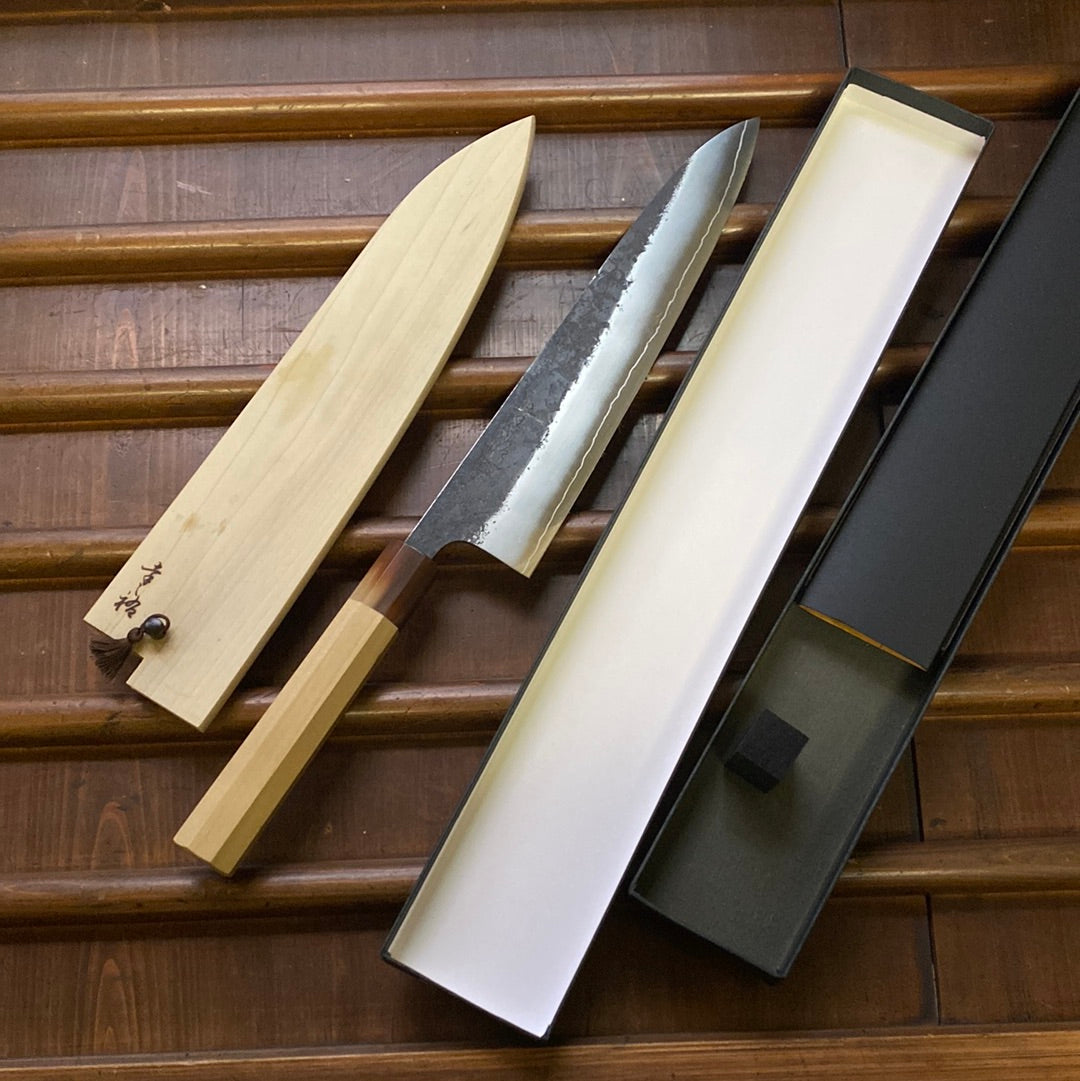Konosuke Madei Sumiiro 240mm Gyuto SLD Kurouchi Nashiji - by Nihei - Blonde Horn