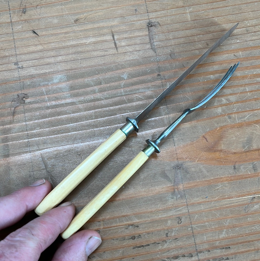 Gebr. Muller Stuttgart Dessert or Child's Cutlery Set Carbon Steel Bone circa ~1900