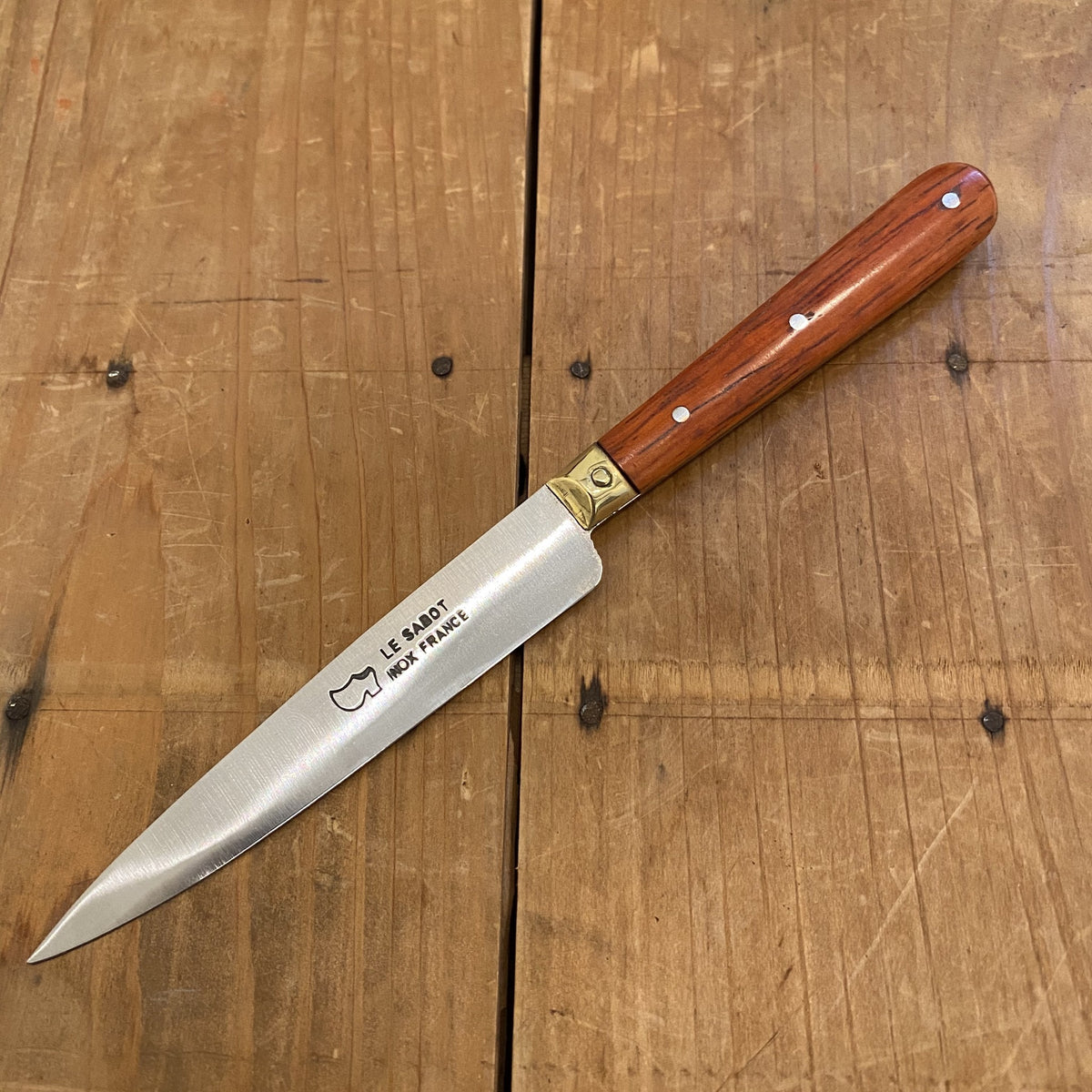 Au Sabot 4" Pointed Paring Stainless Camwood Brass Bolster