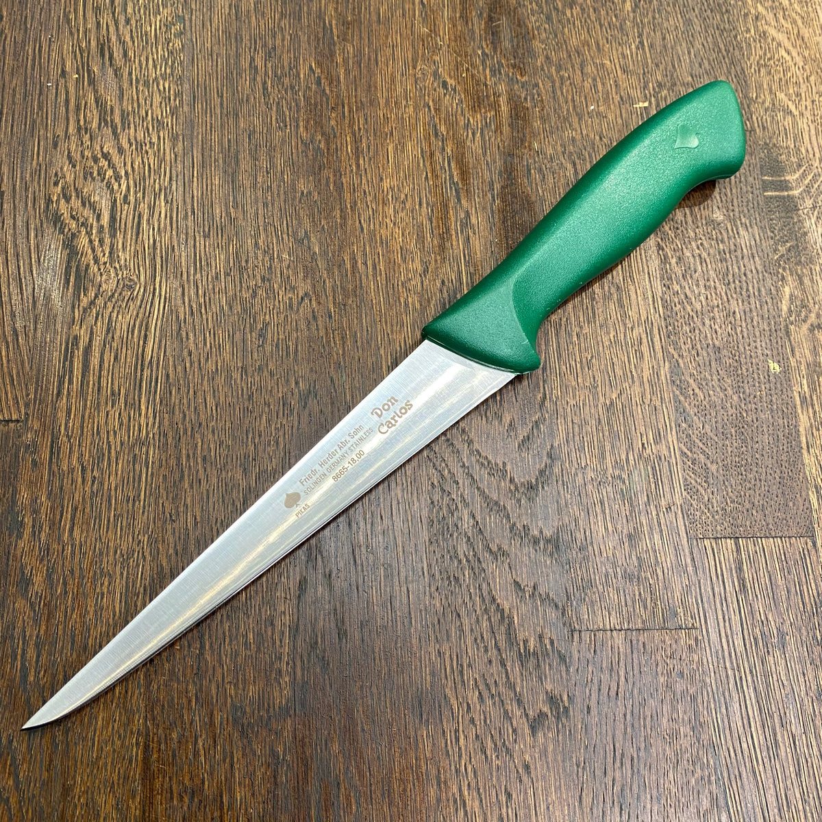Friedr Herder 6.75” Boning Knife Straight Stiff Stainless Green Handle