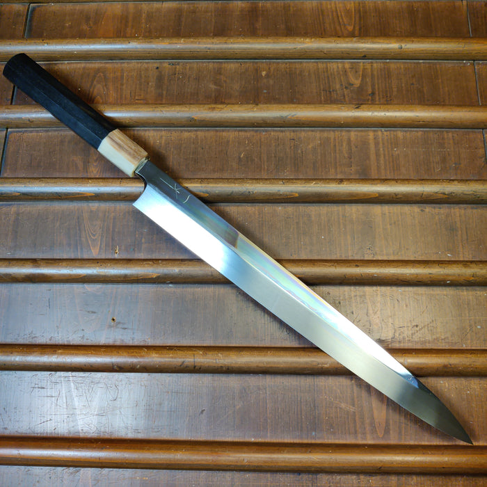 Hitohira Togashi 330mm Yanagi Shirogami 1 Mizu Honyaki Taihei Ebony with Saya