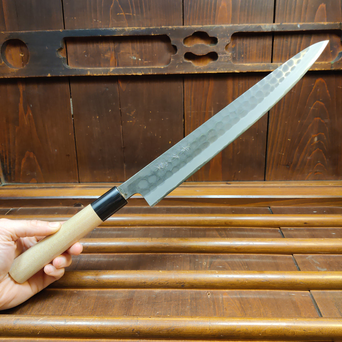Hitohira Ajikataya 270mm Sujihiki Iron Clad Shirogami 2 Tsuchime Ho Wood