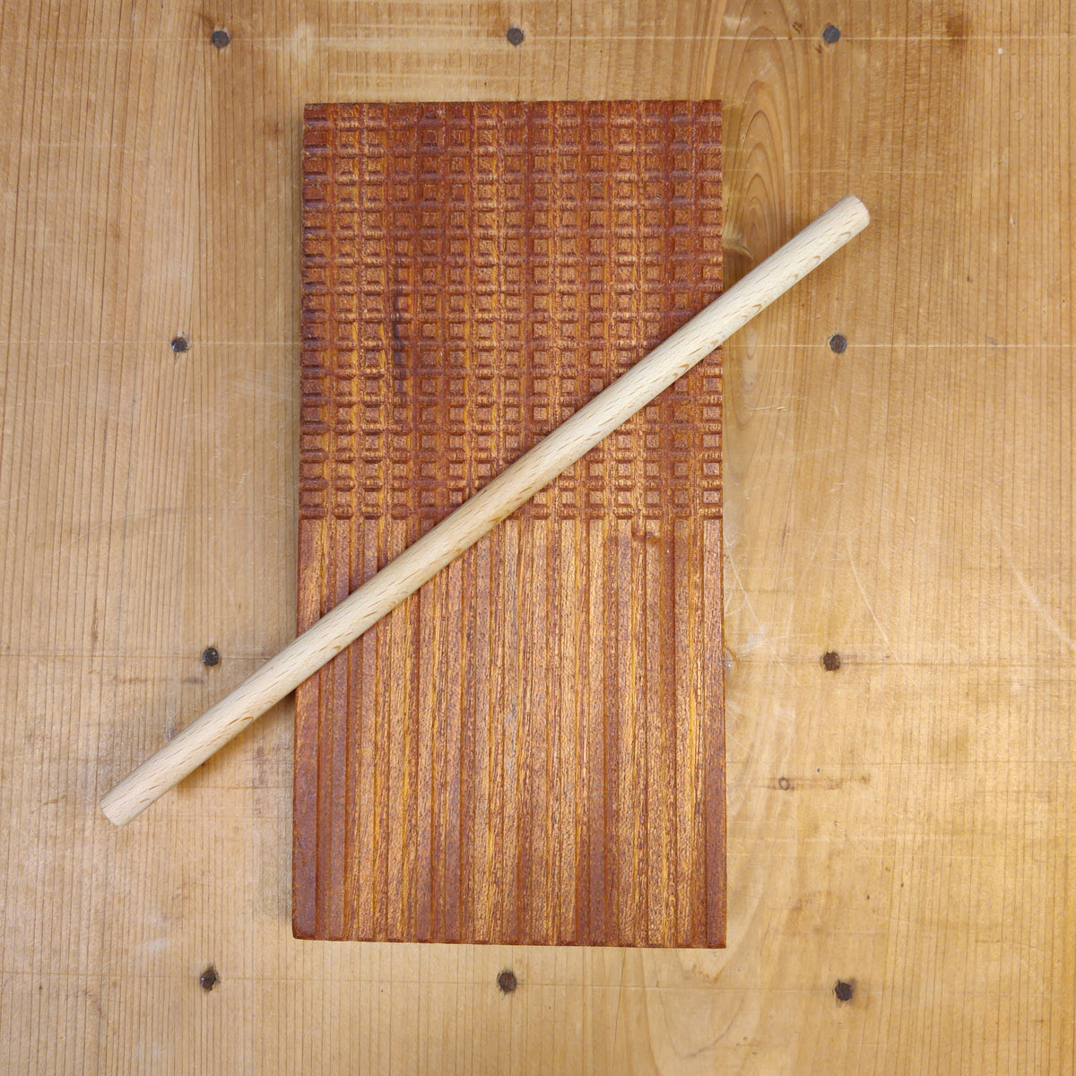 Large Hand-carved Cavarola/Gnocchi Pasta Making Board with Dowel