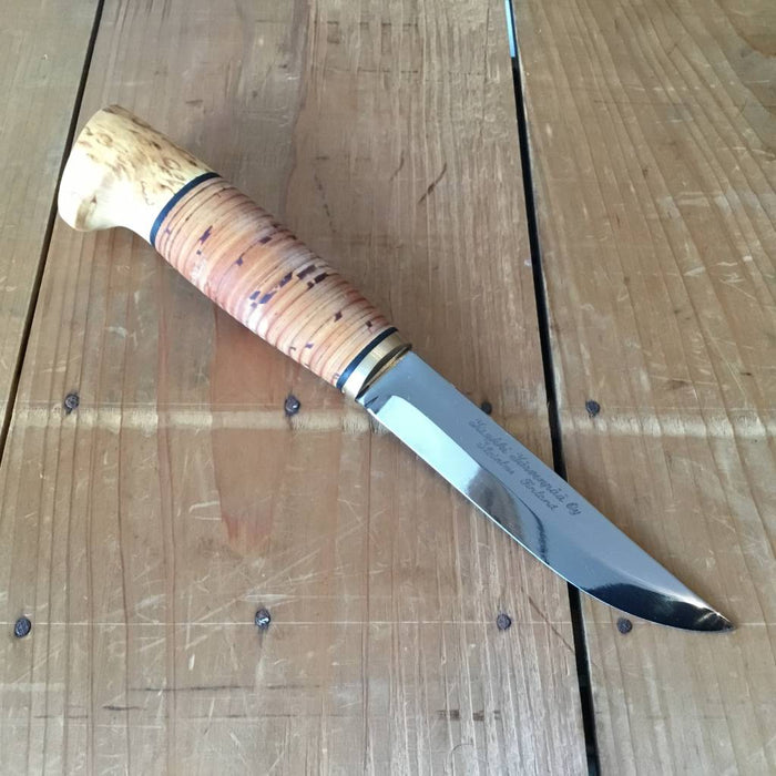 Iisakki Jarvenpaa Riistapuukko 110mm Stainless Steel Stacked Birchbark & Birch Puukko