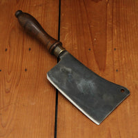 Antique 6" Cleaver Carbon 'Cast Steel No 1' Turned Handle Brass Ferrule - English?