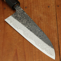 Yoshikane Hamono 165mm Santoku SLD Damascus Kurouchi Burnt Chestnut Handle