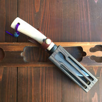 Tsukasa Hinoura 150mm Iron Clad Shirogami Hunting Knife Oak