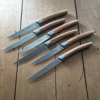 Chazeau Honoré Le Thiers Steak Knife Set Stainless Bolstered Olive Handle - 6 Pieces