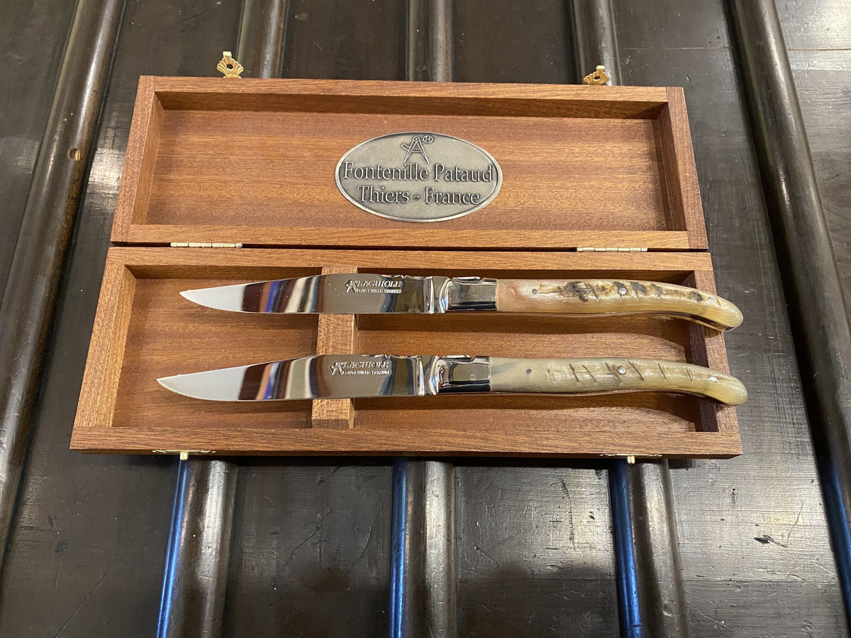 Fontenille Pataud Laguiole Steak Knife Set of 2 Ram Horn