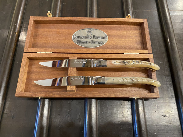 Fontenille Pataud Laguiole Steak Knife Set of 2 Ram Horn