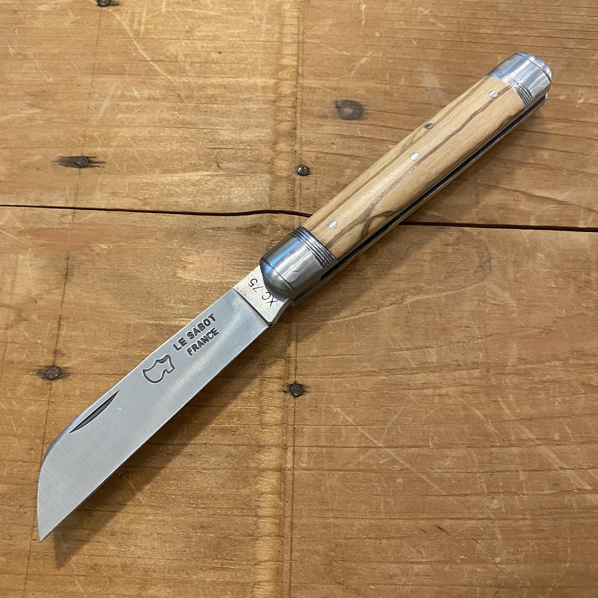 Au Sabot Tonneau 9cm Pocket Knife Carbon Olive 2 Bolsters