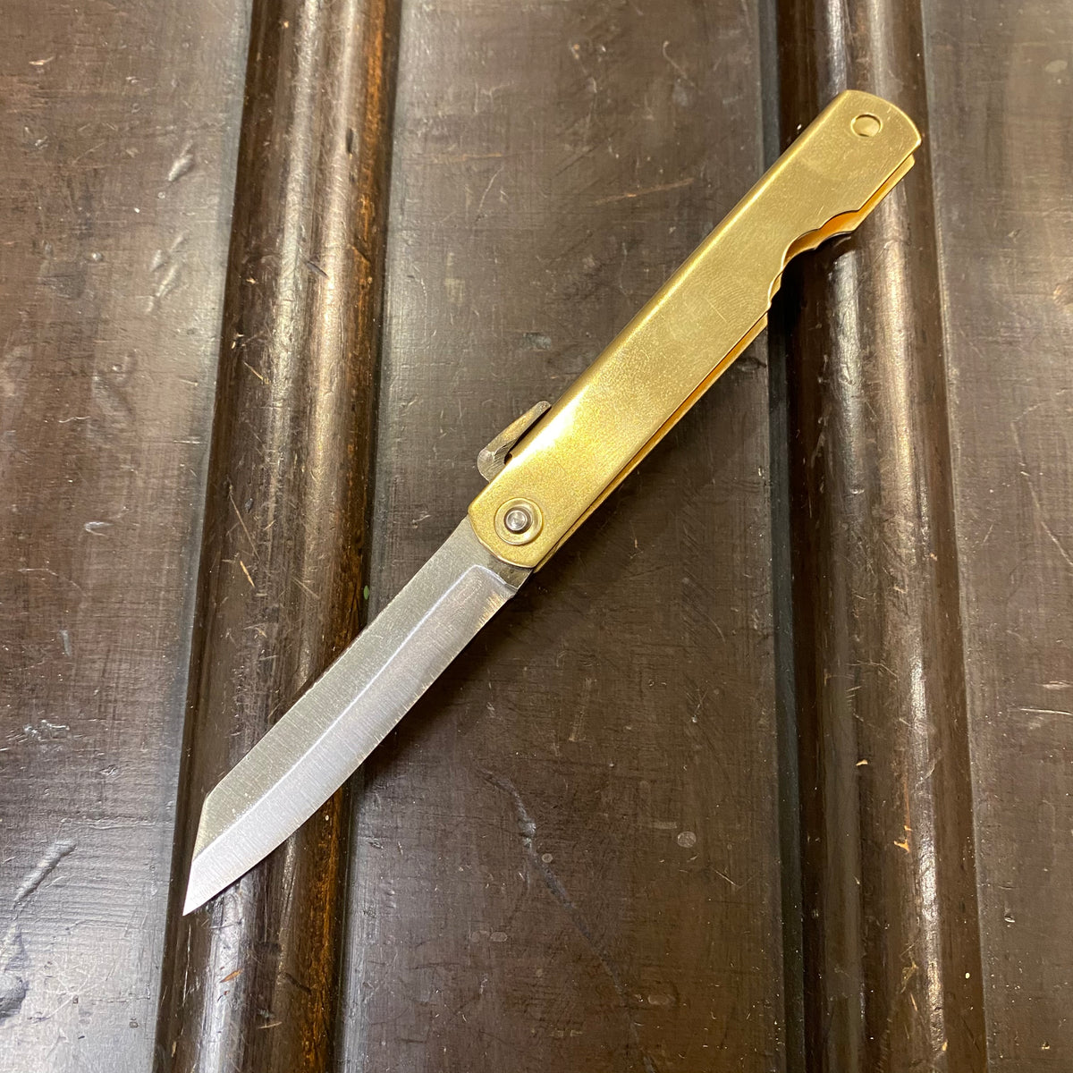 Higonokami 9cm Aogami 2 Steel Folding Knife Medium Brass Handle