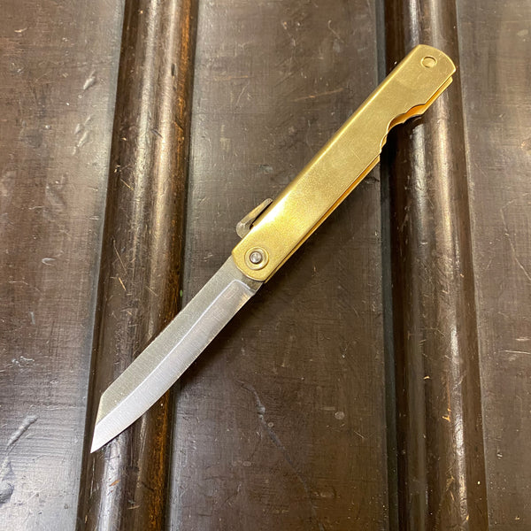 Higonokami 9cm Aogami 2 Steel Folding Knife Medium Brass Handle