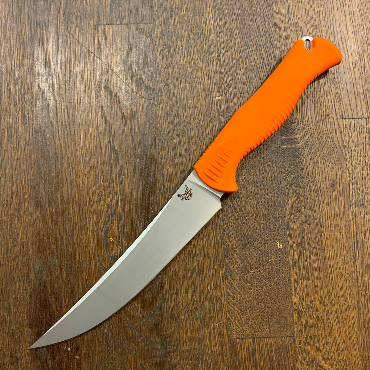 Benchmade 15500 Meatcrafter 6" Trailing Point CPM-154 Fixed Blade Orange Santoprene Handle with Sheath