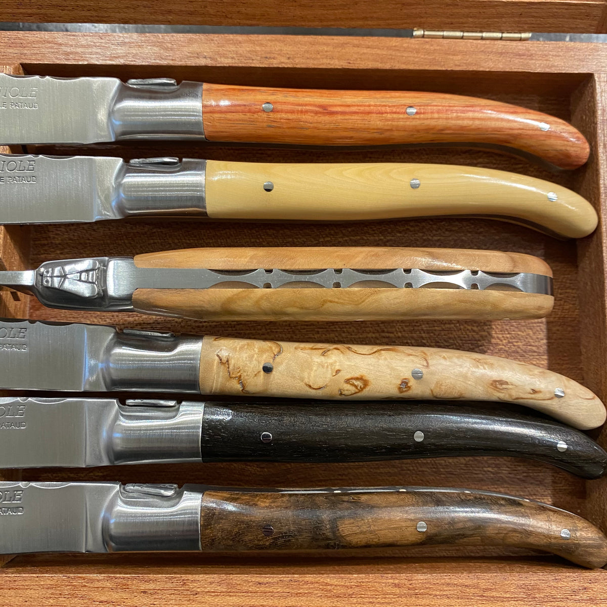 Fontenille Pataud Laguiole Steak Knife Set Mixed Wood Handles - 6 Pieces