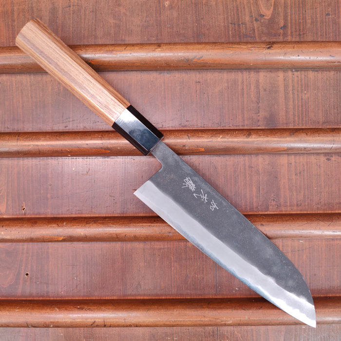 Kamo Shiro 180mm Santoku Aogami Super Kurouchi Teak Horn