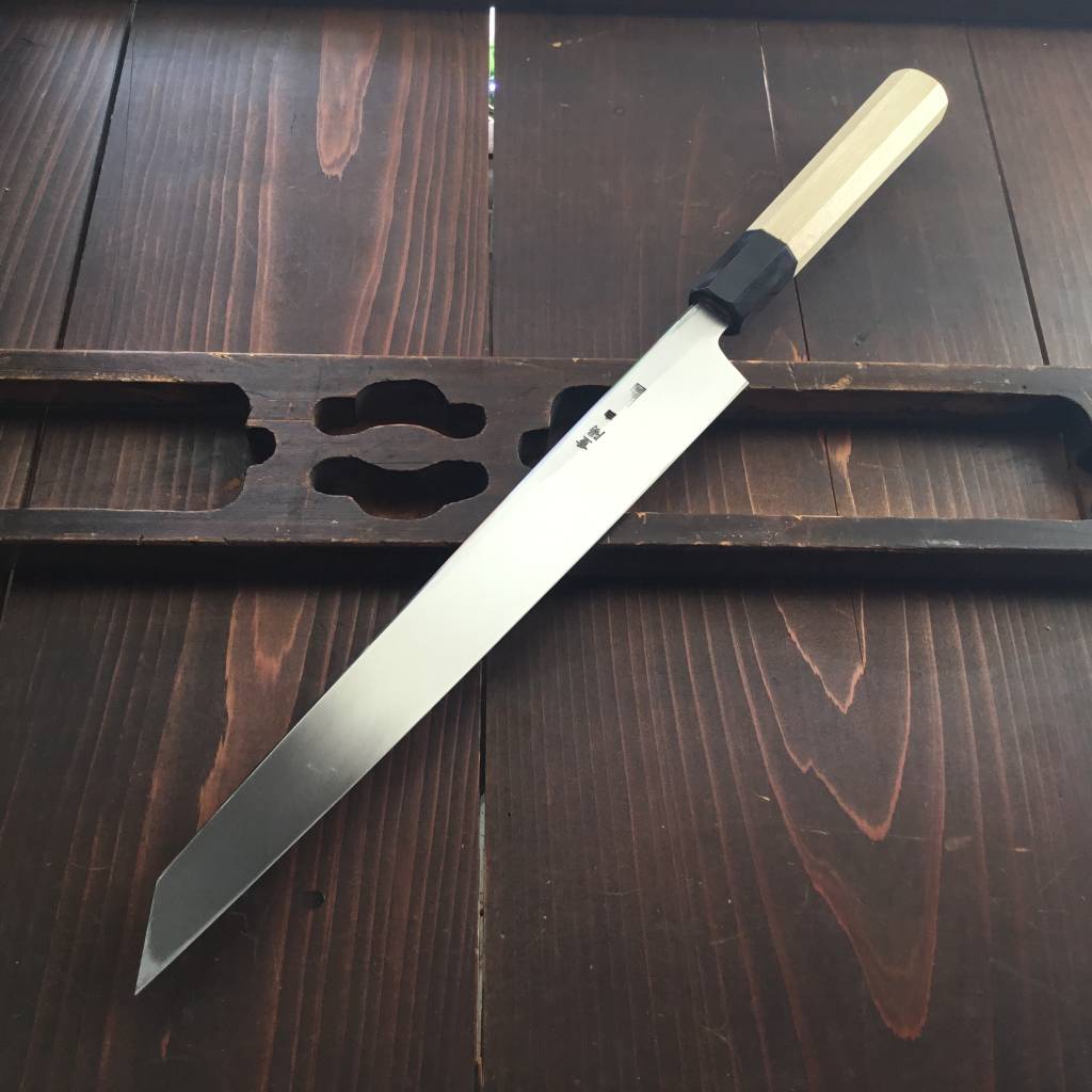 Sakai Kikumori Choyo 270mm Kiritsuke Yanagi Shirogami 2 with Saya