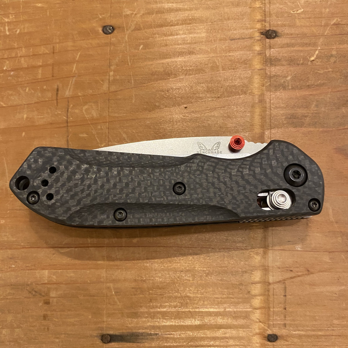 Benchmade Mini Freek Folder Carbon Fiber Scales and True Red