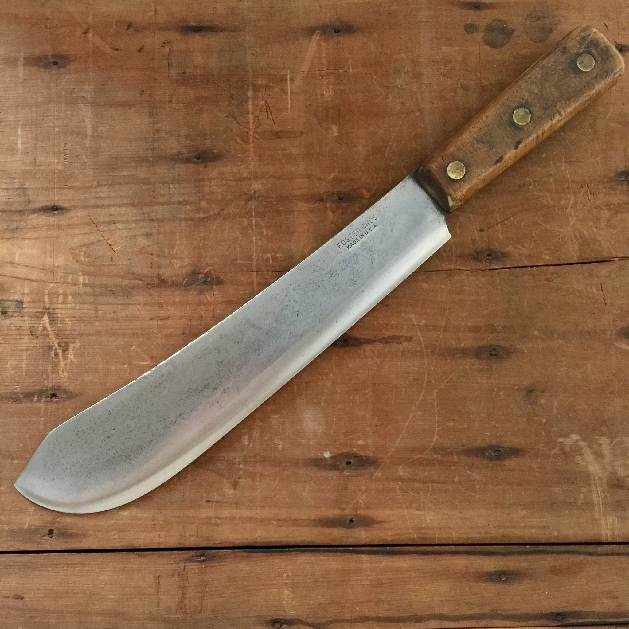 Vintage 14 Blade *** FOSTER BROS. *** Huge Carbon Steel Breaking Knife USA