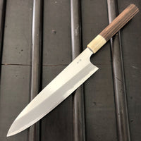 Hitohira Togashi 240mm Gyuto Stainless Clad Aogami 1 Macasser Ebony & Blonde Horn with Saya