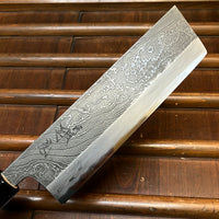 Tsukasa Hinoura 180mm Nakiri Shirogami Warikomi Unryu Suminagashi Burnt Chestnut Horn