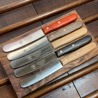 Friedr Herder All Star Buckels Table Knife Set Stainless Mixed Wood Handles with Walnut Box - 6 Pieces