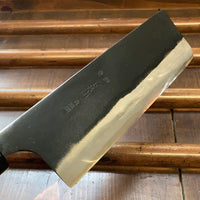 Kaji-bei 165mm Nakiri Iron Clad Aogami 2 Suminagashi Kurouchi Buffalo Horn Ring