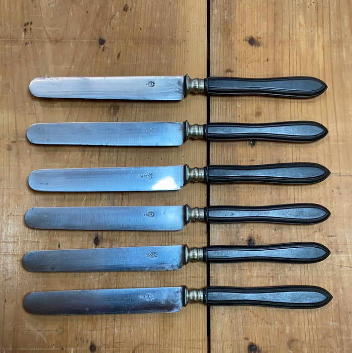 French Sm Table Knife Set of 6 Acier Fondu Paris Carbon Steel Ebony