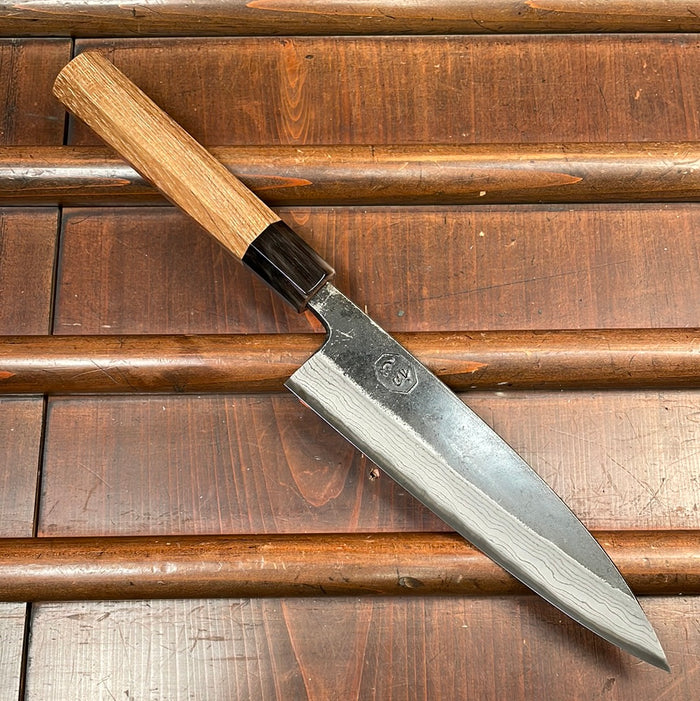 Kumokage 150mm Petty Aogami 2 Kurouchi Damascus Teak & Horn Handle