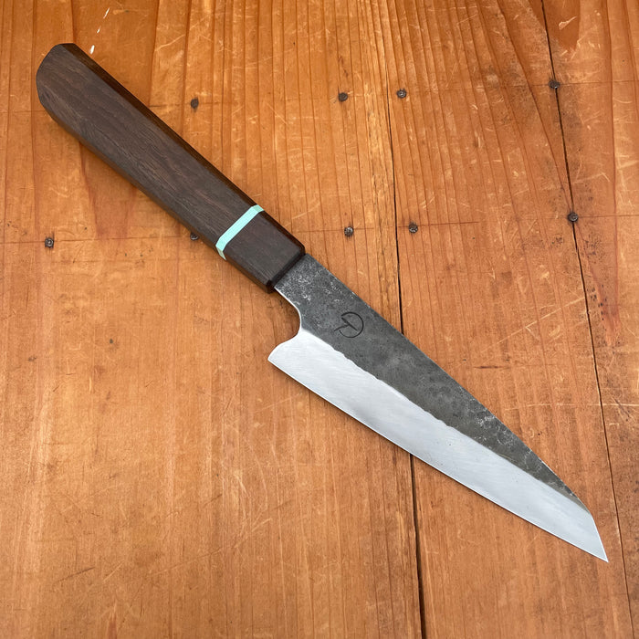 Alma Knife Co. Honesuki Kaku(Light) 52100 Kurouchi - Blackwood Tiffany Blue Divider