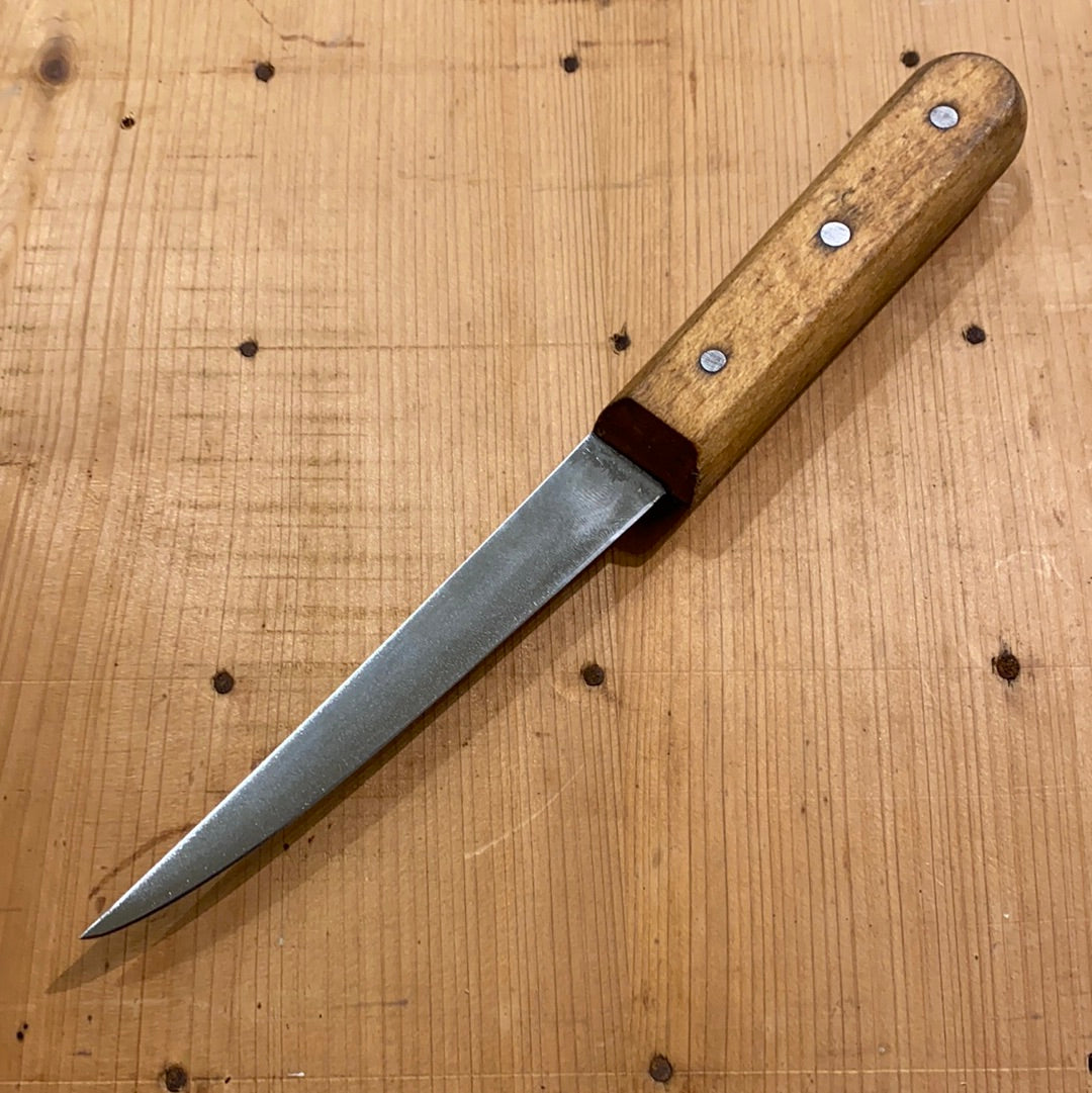 Unmarked 5” Stiff Boning Knife Carbon Steel & Beech USA 1930’s?