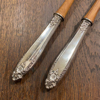 New Old Stock Salad Serving Set Sterling Silver and Olive Wood