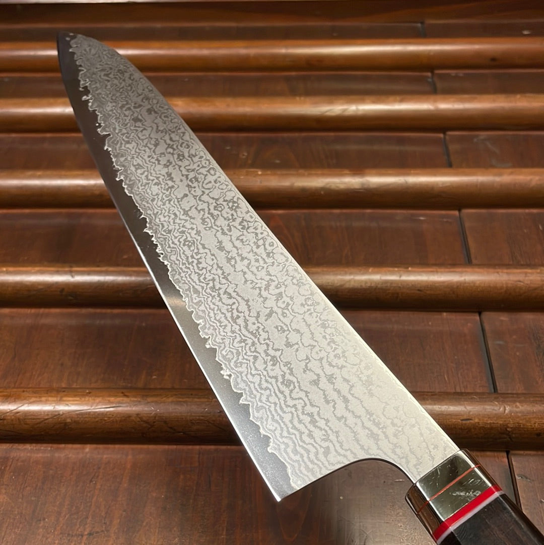 Hitohira Imojiya TH 240mm Gyuto VG10 Damascus Fusion Ebony Handle