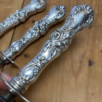 R Wallace & Sons 3 Pc Carving Set Silverplate Grapes & Floral Design 1871-1955