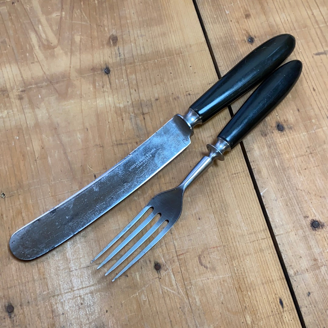 L F & C Aetna Works Set Of Forks & Knives Carbon Steel Gutta Percha 1870’s-90’s