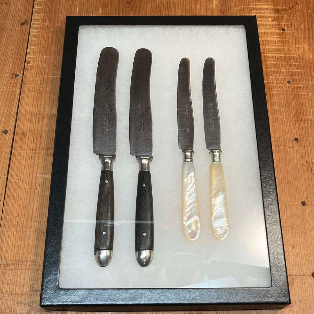Antique German Table Knives In Shadow Box Henckels & Gottleib Late 19th Early 20th C