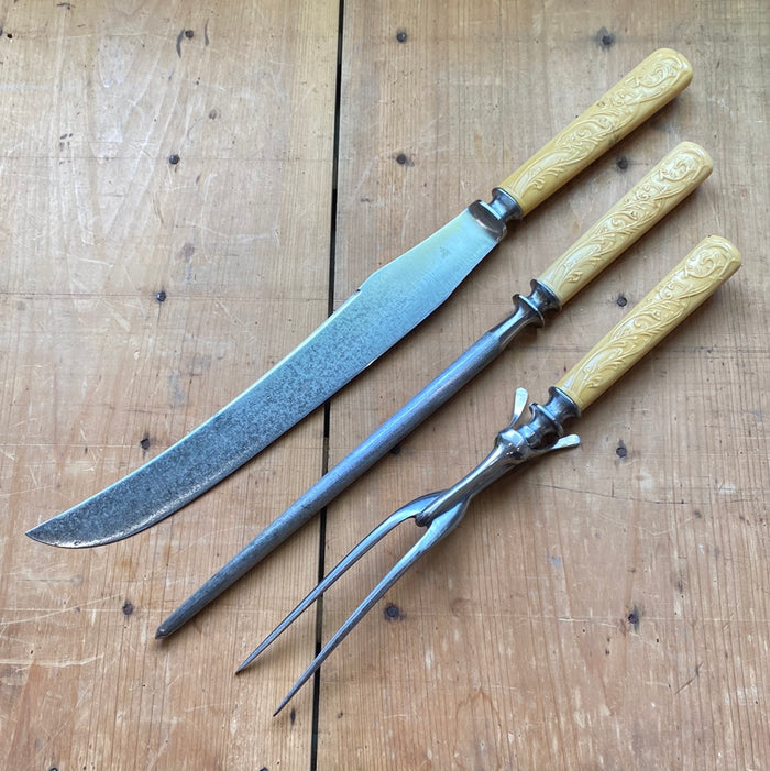 LF&C Aetna Works 3 pc Carving Set Carbon Steel & Pressed Celluloid 1900-1920?